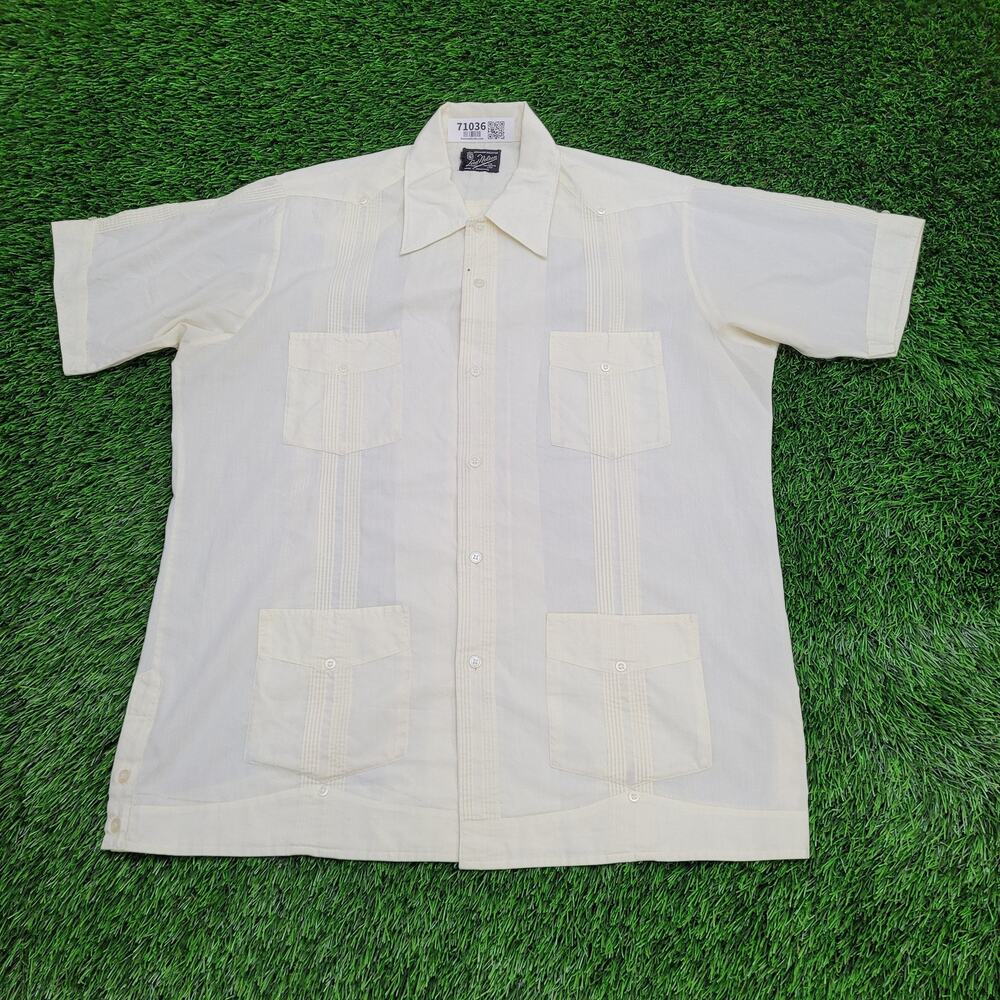 Vintage 70s Cuban Guayabera Button Shirt XL 23x30 Beige